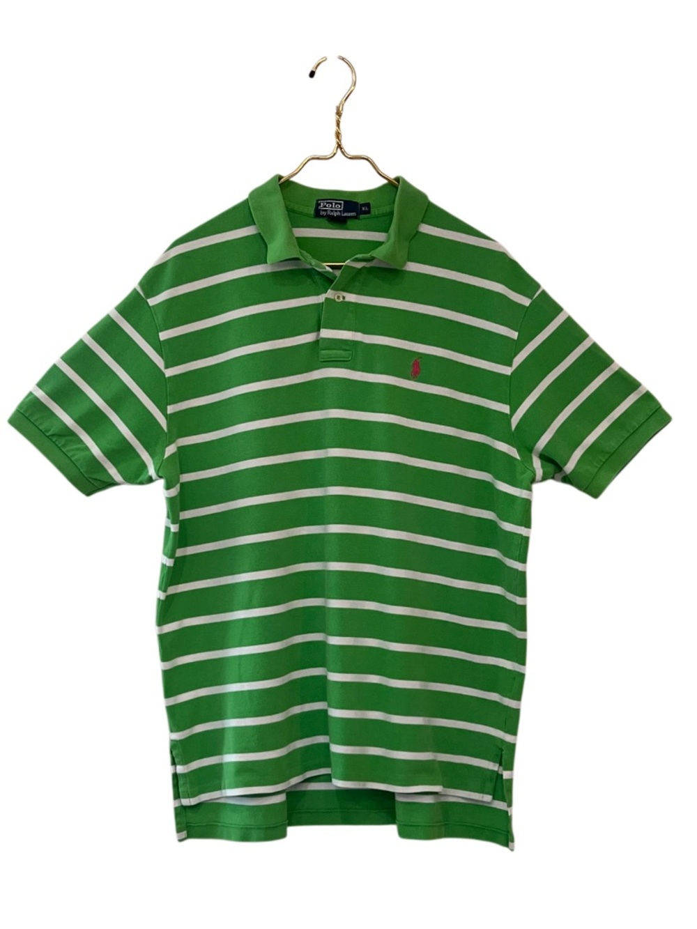 Polo by Ralph Lauren Green White Striped Cotton Polo Shirt XL